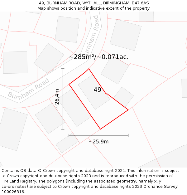 49, BURNHAM ROAD, WYTHALL, BIRMINGHAM, B47 6AS: Plot and title map