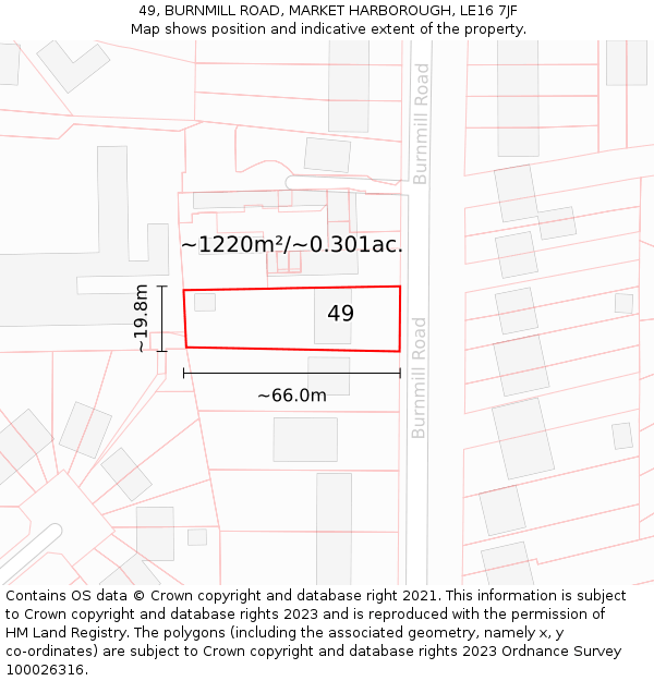 49, BURNMILL ROAD, MARKET HARBOROUGH, LE16 7JF: Plot and title map