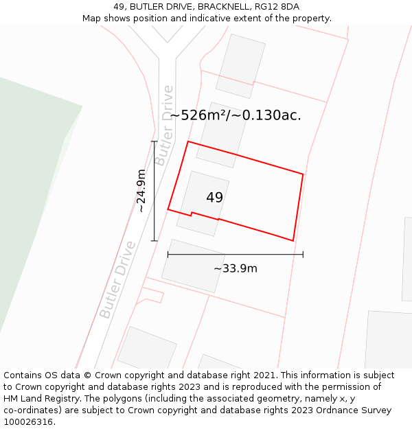 49, BUTLER DRIVE, BRACKNELL, RG12 8DA: Plot and title map