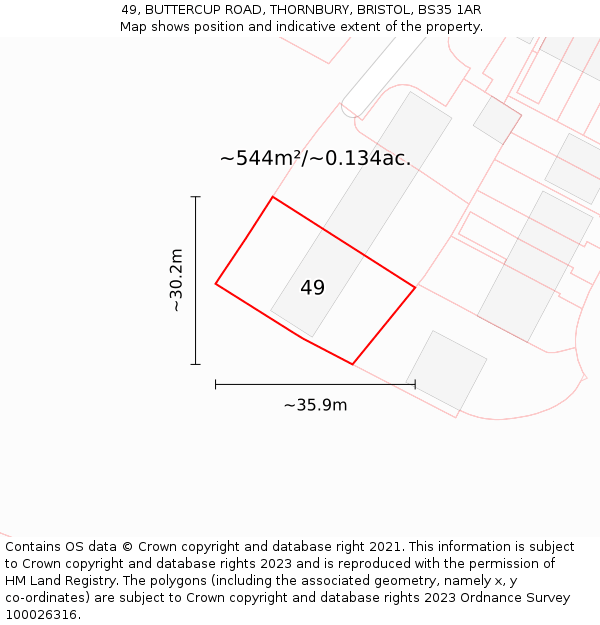 49, BUTTERCUP ROAD, THORNBURY, BRISTOL, BS35 1AR: Plot and title map