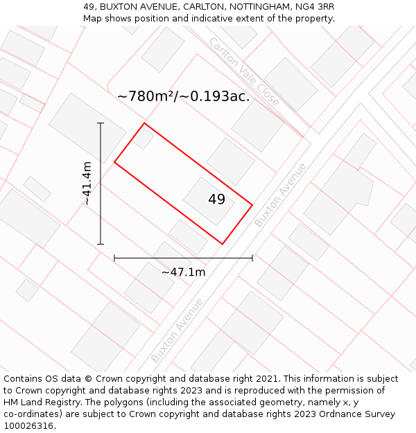 49, BUXTON AVENUE, CARLTON, NOTTINGHAM, NG4 3RR: Plot and title map