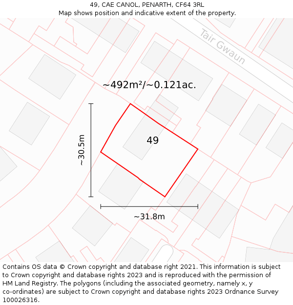49, CAE CANOL, PENARTH, CF64 3RL: Plot and title map