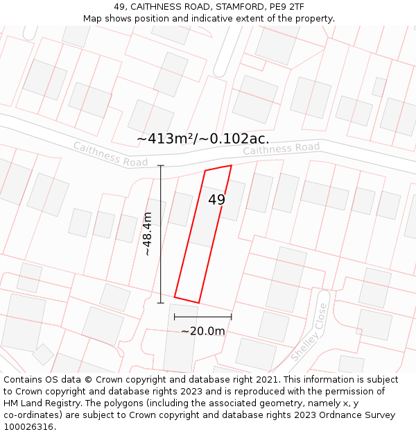 49, CAITHNESS ROAD, STAMFORD, PE9 2TF: Plot and title map