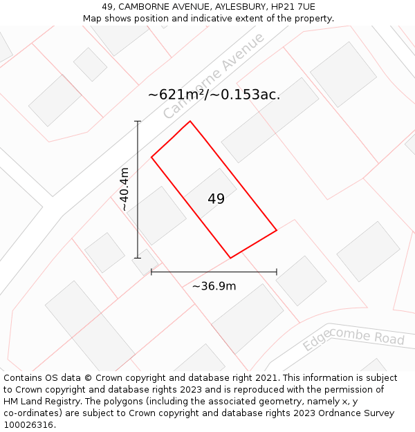 49, CAMBORNE AVENUE, AYLESBURY, HP21 7UE: Plot and title map