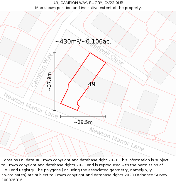 49, CAMPION WAY, RUGBY, CV23 0UR: Plot and title map