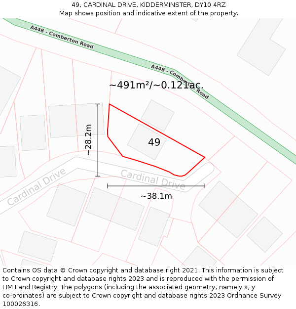 49, CARDINAL DRIVE, KIDDERMINSTER, DY10 4RZ: Plot and title map