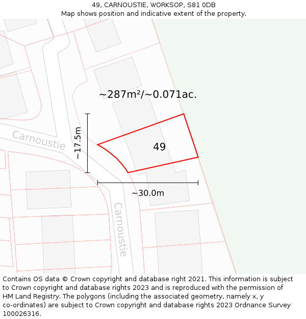 49, CARNOUSTIE, WORKSOP, S81 0DB: Plot and title map