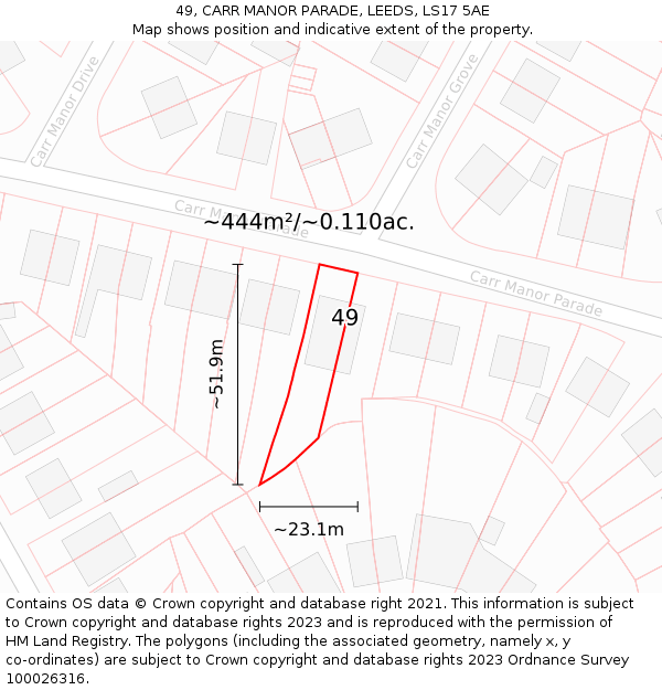 49, CARR MANOR PARADE, LEEDS, LS17 5AE: Plot and title map
