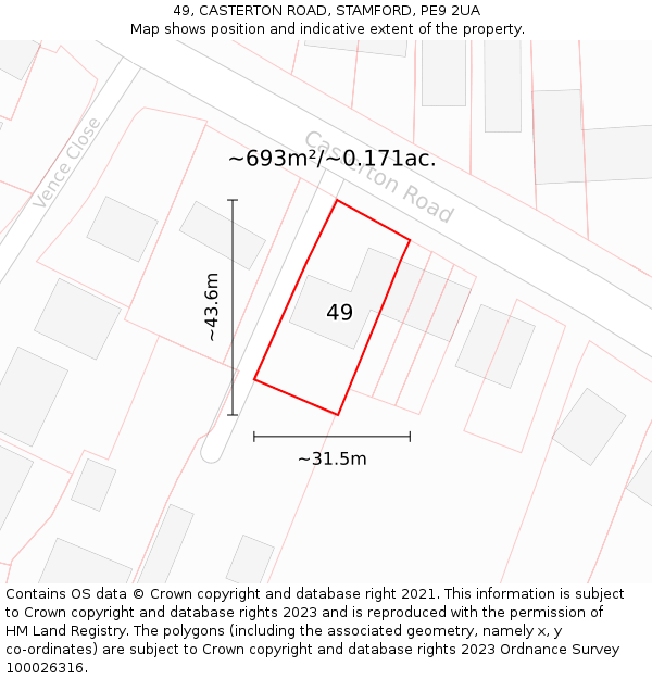 49, CASTERTON ROAD, STAMFORD, PE9 2UA: Plot and title map