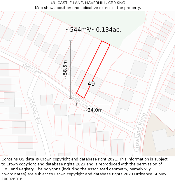 49, CASTLE LANE, HAVERHILL, CB9 9NG: Plot and title map