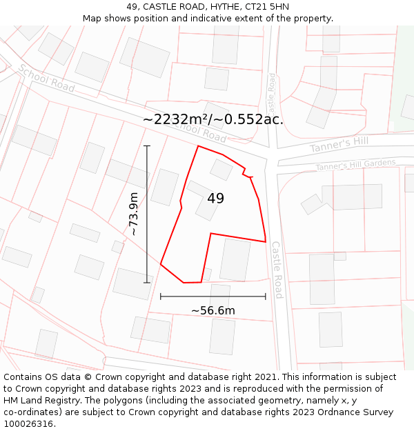 49, CASTLE ROAD, HYTHE, CT21 5HN: Plot and title map