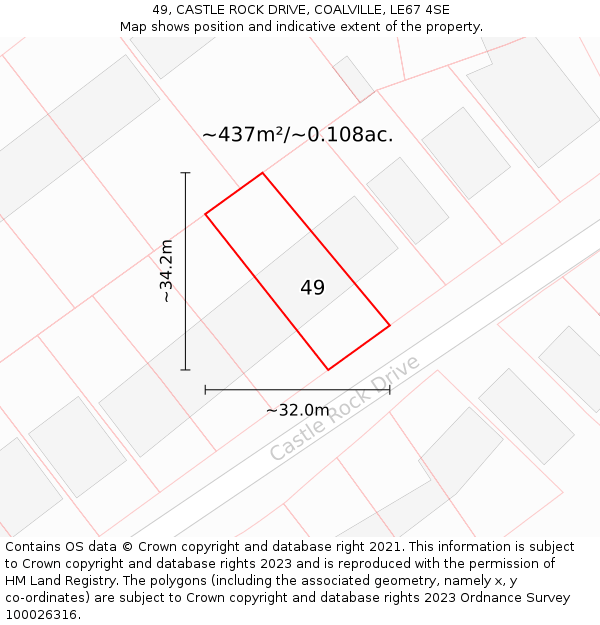 49, CASTLE ROCK DRIVE, COALVILLE, LE67 4SE: Plot and title map