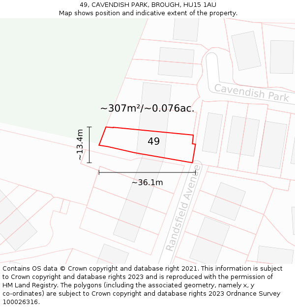 49, CAVENDISH PARK, BROUGH, HU15 1AU: Plot and title map