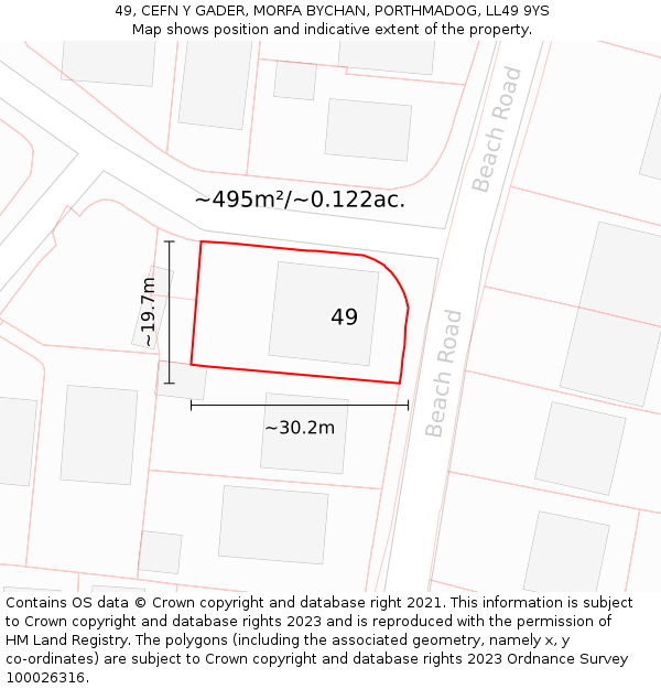 49, CEFN Y GADER, MORFA BYCHAN, PORTHMADOG, LL49 9YS: Plot and title map