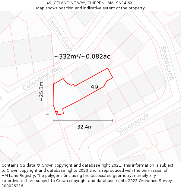 49, CELANDINE WAY, CHIPPENHAM, SN14 6XH: Plot and title map
