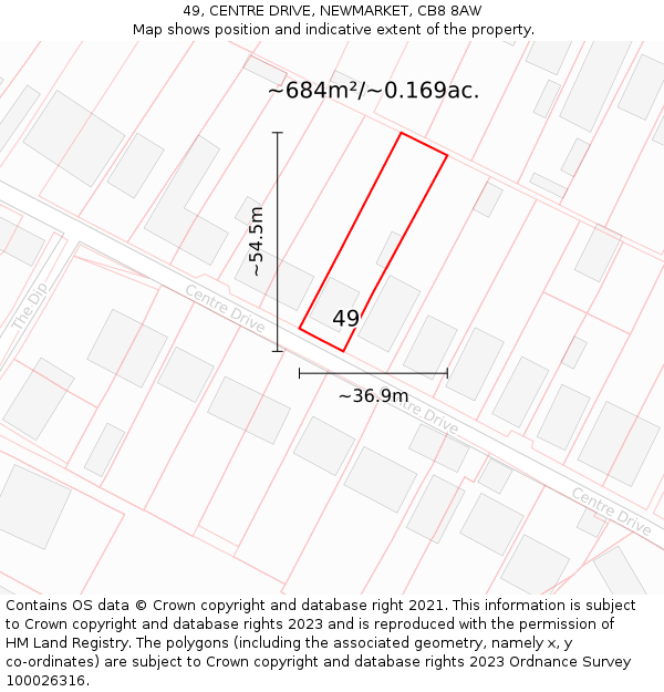 49, CENTRE DRIVE, NEWMARKET, CB8 8AW: Plot and title map