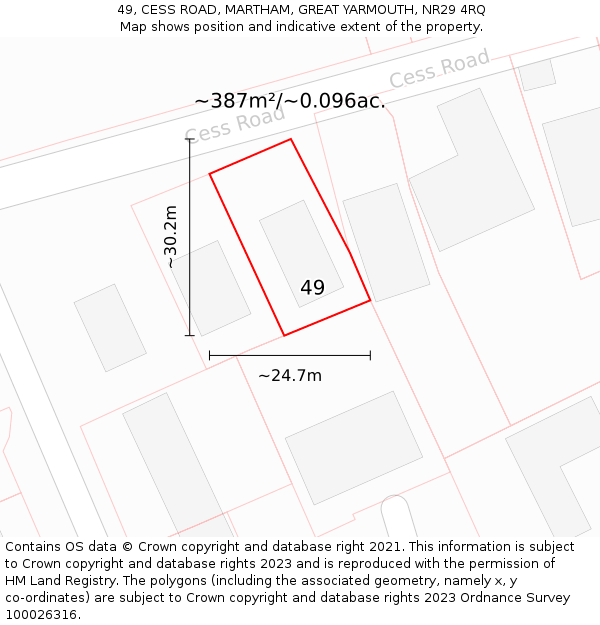 49, CESS ROAD, MARTHAM, GREAT YARMOUTH, NR29 4RQ: Plot and title map