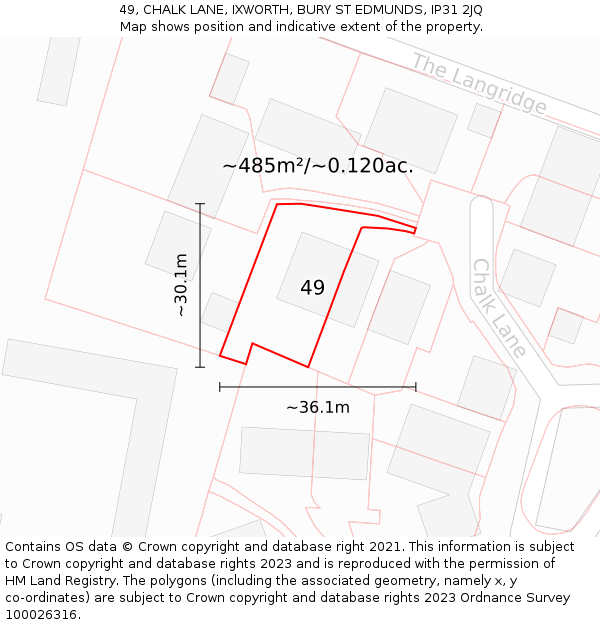 49, CHALK LANE, IXWORTH, BURY ST EDMUNDS, IP31 2JQ: Plot and title map