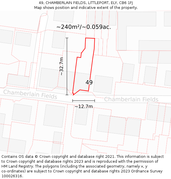 49, CHAMBERLAIN FIELDS, LITTLEPORT, ELY, CB6 1FJ: Plot and title map
