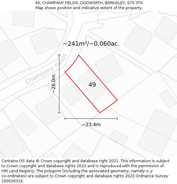 49, CHAMPANY FIELDS, DODWORTH, BARNSLEY, S75 3TS: Plot and title map