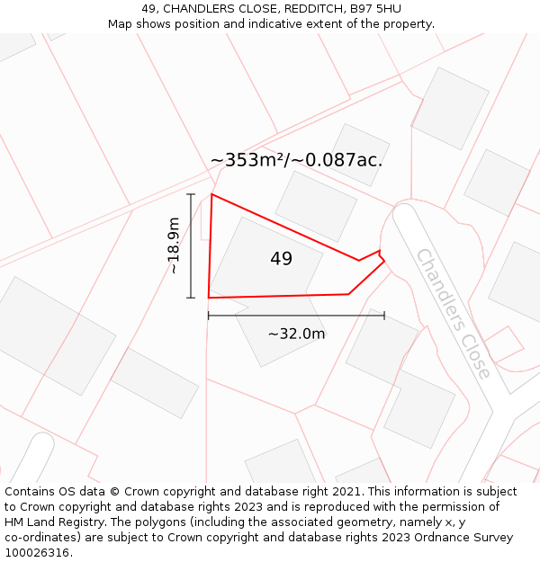 49, CHANDLERS CLOSE, REDDITCH, B97 5HU: Plot and title map