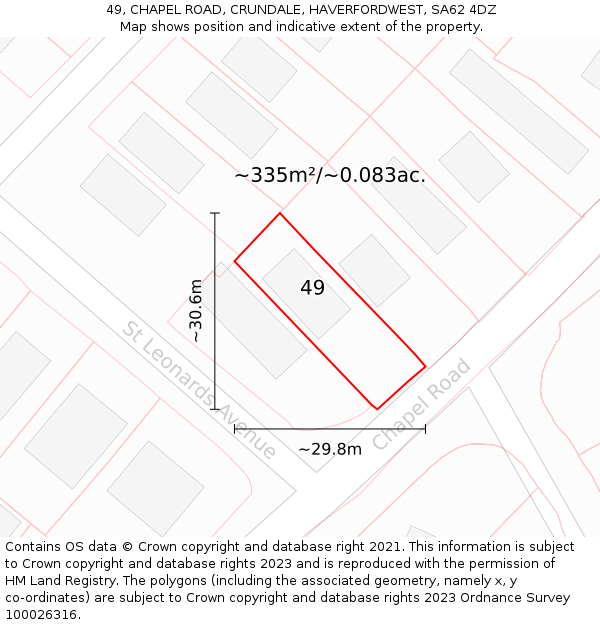 49, CHAPEL ROAD, CRUNDALE, HAVERFORDWEST, SA62 4DZ: Plot and title map