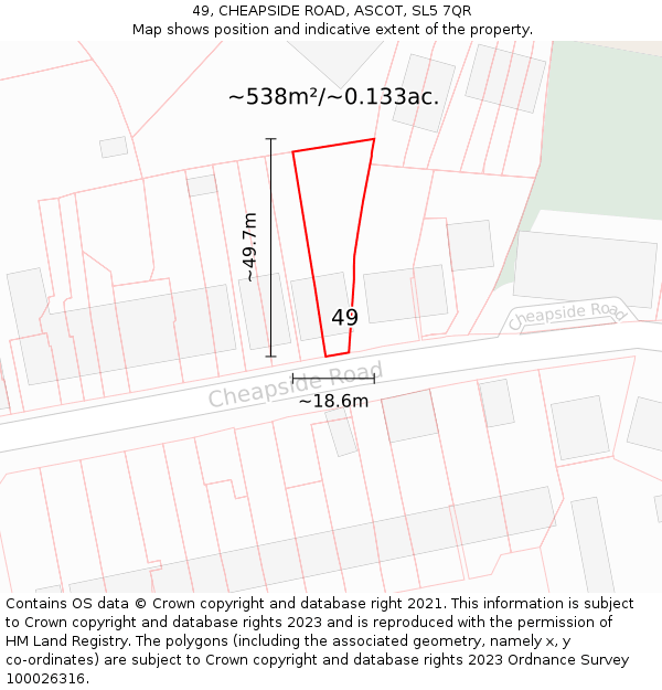 49, CHEAPSIDE ROAD, ASCOT, SL5 7QR: Plot and title map