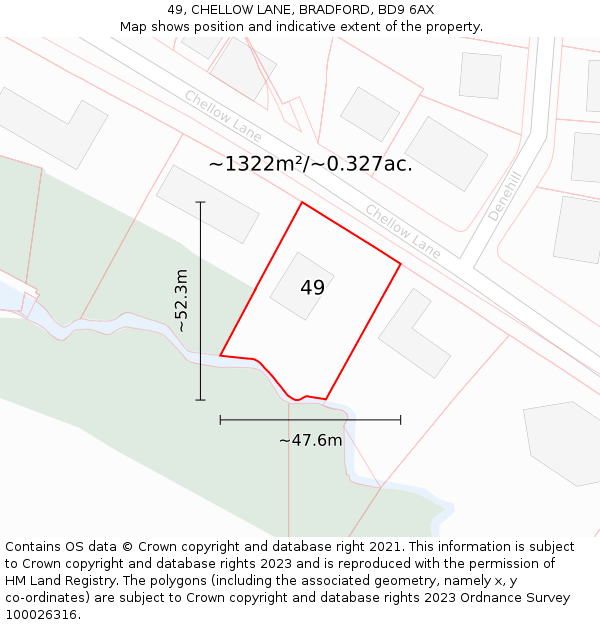 49, CHELLOW LANE, BRADFORD, BD9 6AX: Plot and title map