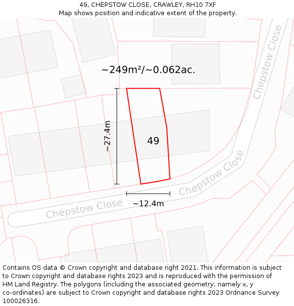 49, CHEPSTOW CLOSE, CRAWLEY, RH10 7XF: Plot and title map