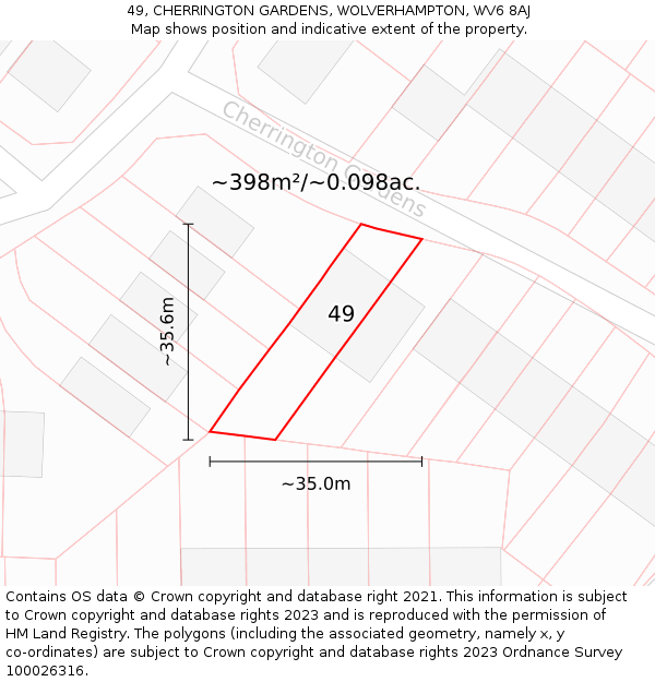 49, CHERRINGTON GARDENS, WOLVERHAMPTON, WV6 8AJ: Plot and title map