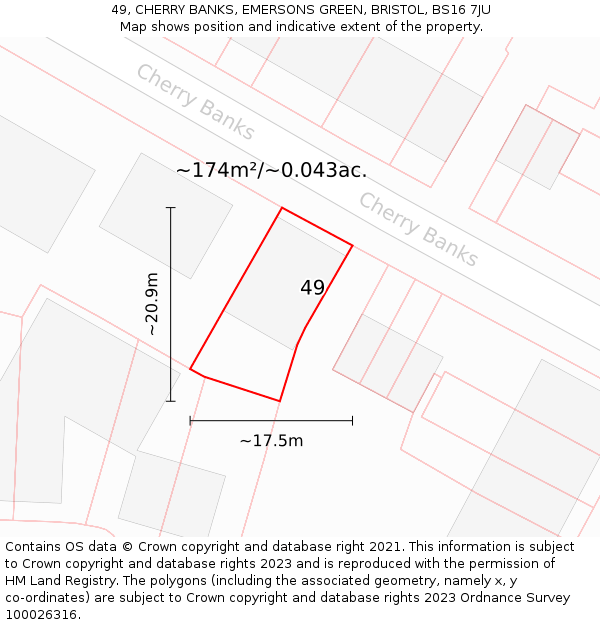 49, CHERRY BANKS, EMERSONS GREEN, BRISTOL, BS16 7JU: Plot and title map