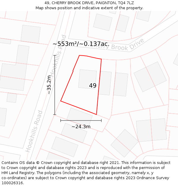 49, CHERRY BROOK DRIVE, PAIGNTON, TQ4 7LZ: Plot and title map