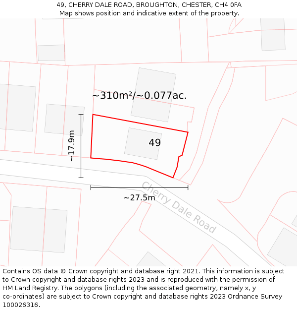 49, CHERRY DALE ROAD, BROUGHTON, CHESTER, CH4 0FA: Plot and title map