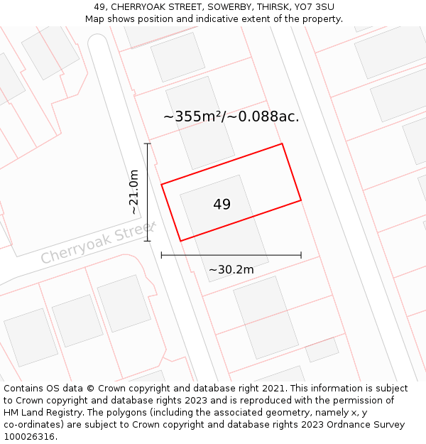 49, CHERRYOAK STREET, SOWERBY, THIRSK, YO7 3SU: Plot and title map