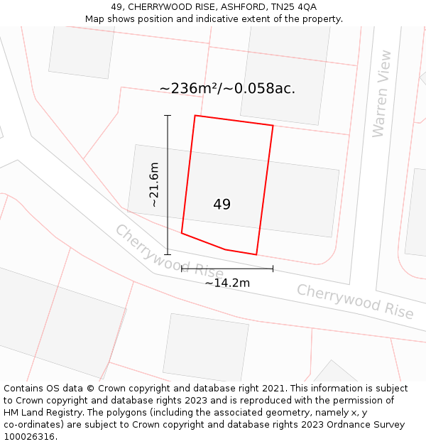 49, CHERRYWOOD RISE, ASHFORD, TN25 4QA: Plot and title map