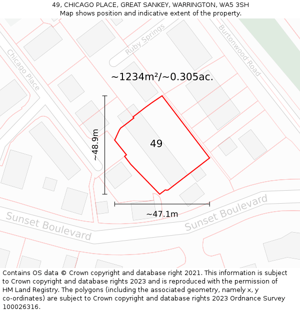 49, CHICAGO PLACE, GREAT SANKEY, WARRINGTON, WA5 3SH: Plot and title map