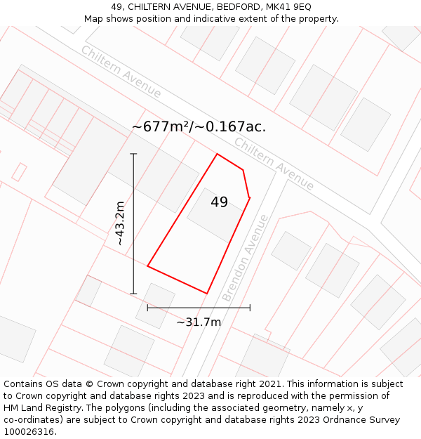 49, CHILTERN AVENUE, BEDFORD, MK41 9EQ: Plot and title map