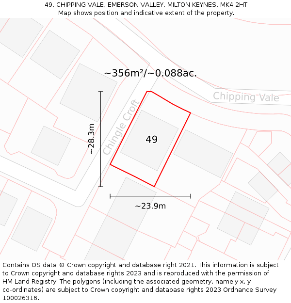 49, CHIPPING VALE, EMERSON VALLEY, MILTON KEYNES, MK4 2HT: Plot and title map