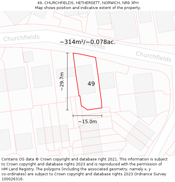 49, CHURCHFIELDS, HETHERSETT, NORWICH, NR9 3PH: Plot and title map
