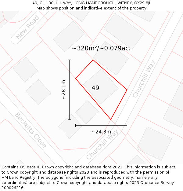 49, CHURCHILL WAY, LONG HANBOROUGH, WITNEY, OX29 8JL: Plot and title map
