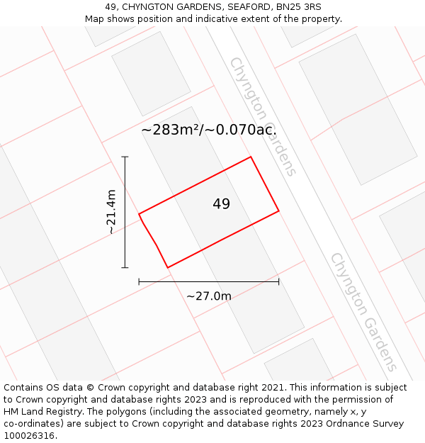 49, CHYNGTON GARDENS, SEAFORD, BN25 3RS: Plot and title map