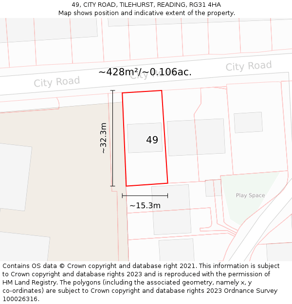 49, CITY ROAD, TILEHURST, READING, RG31 4HA: Plot and title map