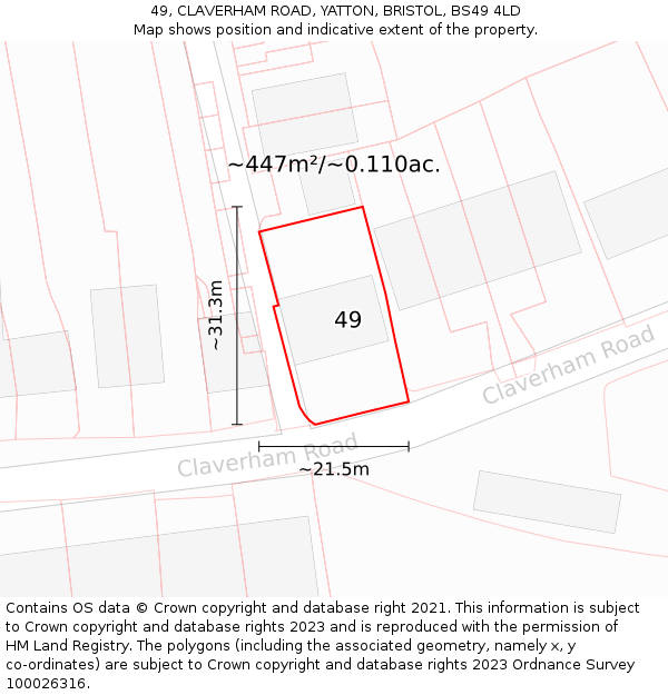 49, CLAVERHAM ROAD, YATTON, BRISTOL, BS49 4LD: Plot and title map