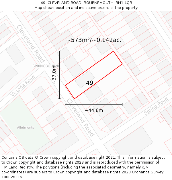 49, CLEVELAND ROAD, BOURNEMOUTH, BH1 4QB: Plot and title map