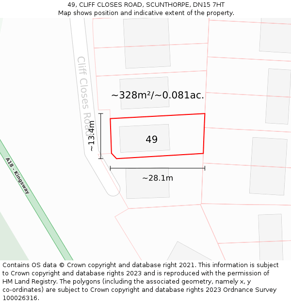 49, CLIFF CLOSES ROAD, SCUNTHORPE, DN15 7HT: Plot and title map