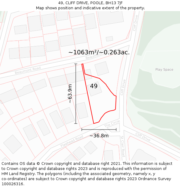 49, CLIFF DRIVE, POOLE, BH13 7JF: Plot and title map