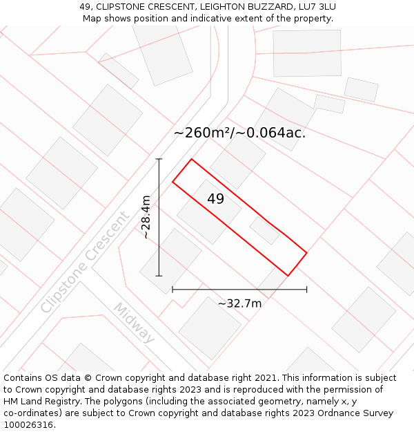 49, CLIPSTONE CRESCENT, LEIGHTON BUZZARD, LU7 3LU: Plot and title map