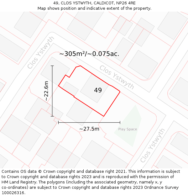 49, CLOS YSTWYTH, CALDICOT, NP26 4RE: Plot and title map
