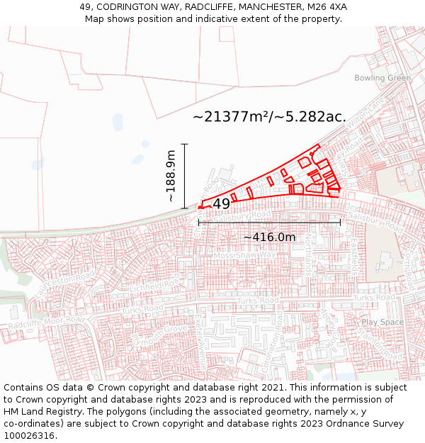 49, CODRINGTON WAY, RADCLIFFE, MANCHESTER, M26 4XA: Plot and title map