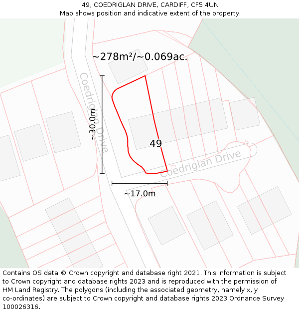 49, COEDRIGLAN DRIVE, CARDIFF, CF5 4UN: Plot and title map